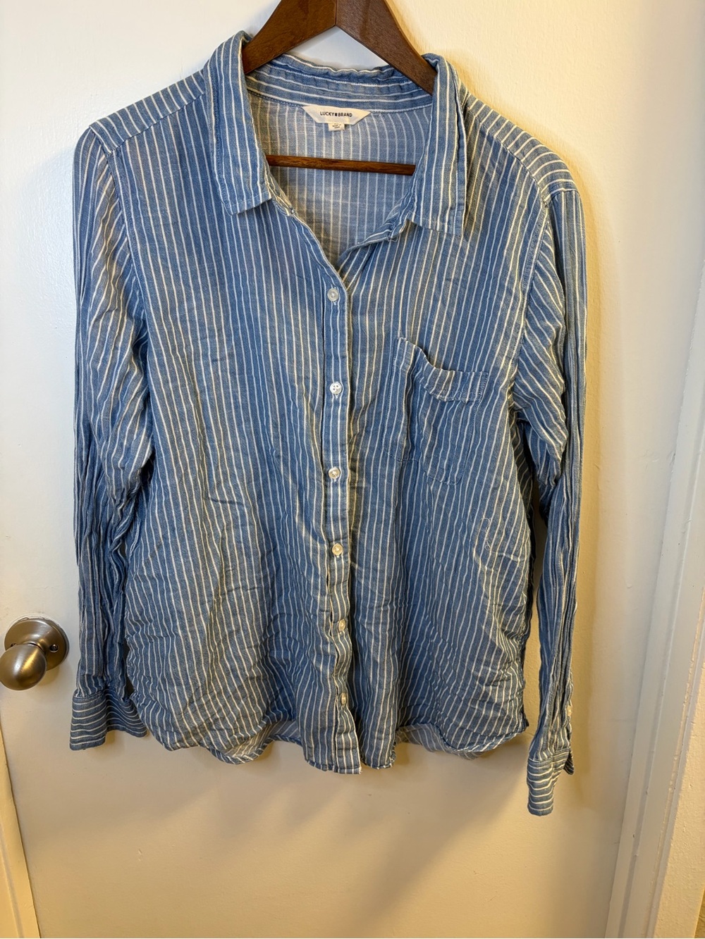 Lucky Brand Blue White Striped Button-Down Shirt Size XL